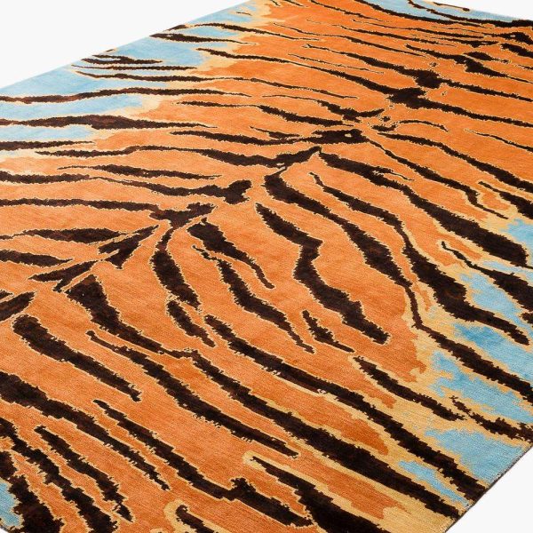 Tiger Caramel Modern Animal Print Handmade Luxury Silk Area Rug by Joseph Carini - Image 8