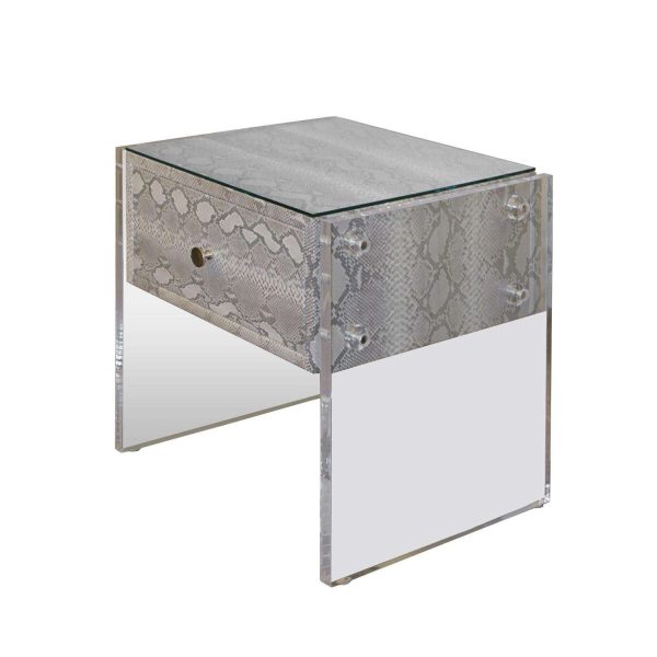 Pair of Exotic Python and Lucite Nightstands - Image 2