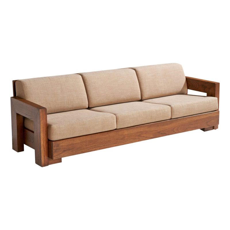 Howard Furniture Oak and Fabric Sofa, USA, 1950s