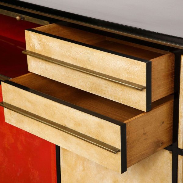 Important and Rare Red Goatskin with Ebonized Wood Credenza by Paul Dupre-Lafon - Image 8
