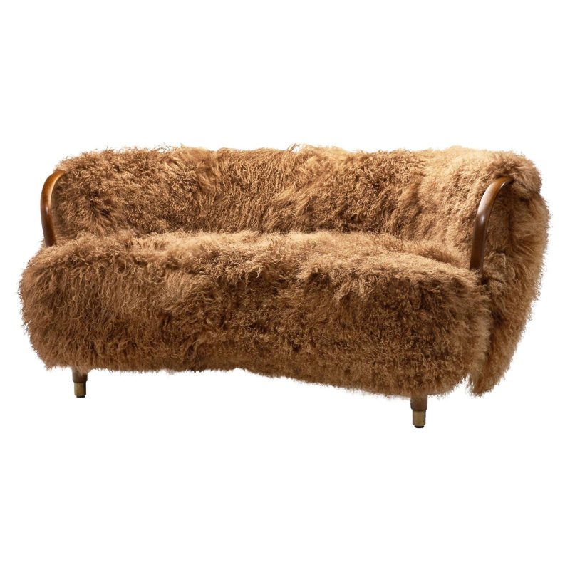 Danish Two-Seater Model 96 Banana Sofa in Tibetan Sheepskin, 1954