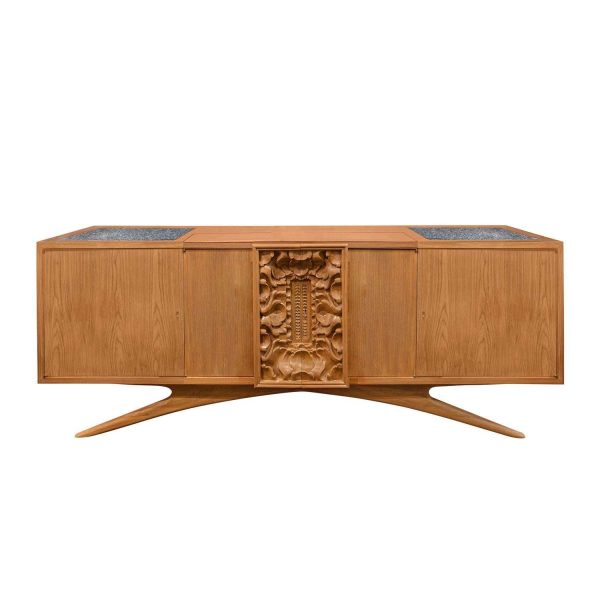 Vladimir Kagan One-of-a-Kind Credenza with Carved Center Panels 1940s (Signed) - Image 4