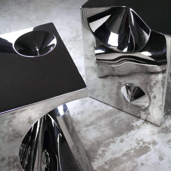 Side End Table Contemporary Square Cube Mirror Steel Collectible Design Italy - Image 5