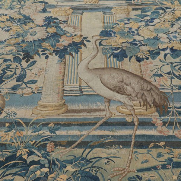 Antique Flemish Verdure Pictorial Tapestry in Blue and Cream Tones - Rug & Kilim - Image 6