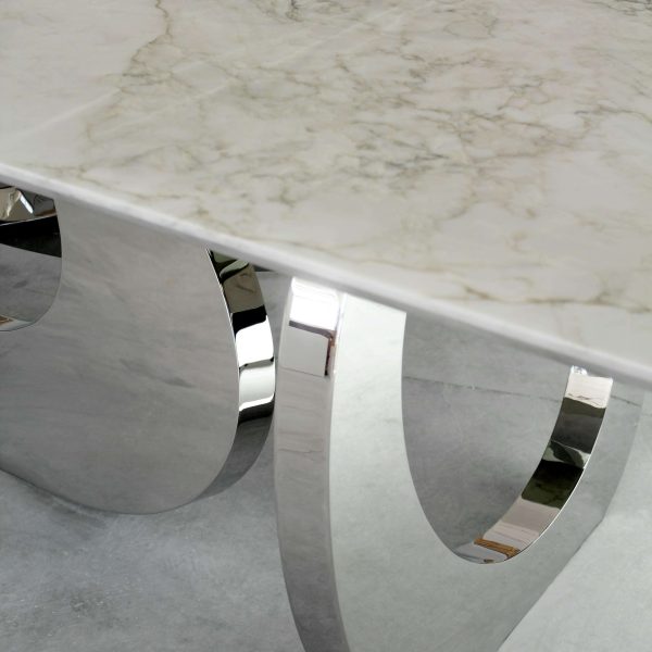Dining Table Rectangular White Marble Top Mirror Steel Base Made in Italy - Image 10