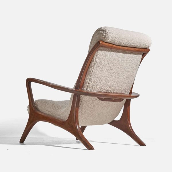 Vladimir Kagan Rare Lounge Chair, Walnut, White Fabric, Kagan Designs c. 1950 - Image 4
