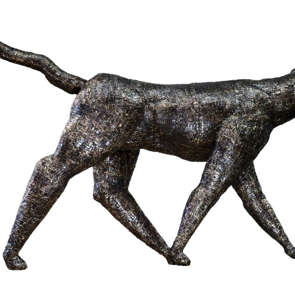 Walking Cat - Lion Sized Bronze Cat Sculpture with Mosaic Patterned Surface - Image 5