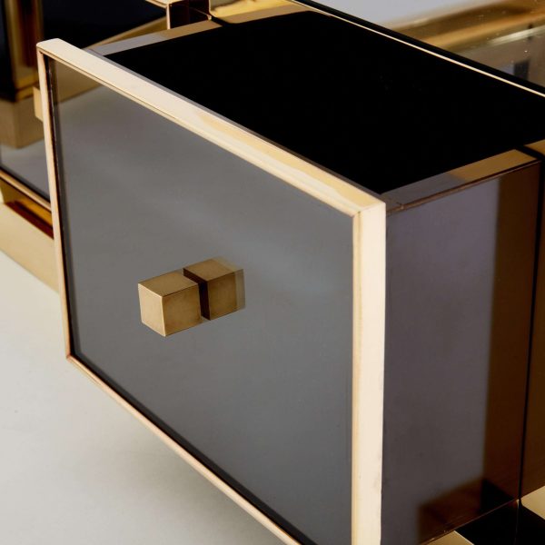 Pair of Michel Pigneres Smoked Mirrored and Brass Side Tables 1970s - Image 12