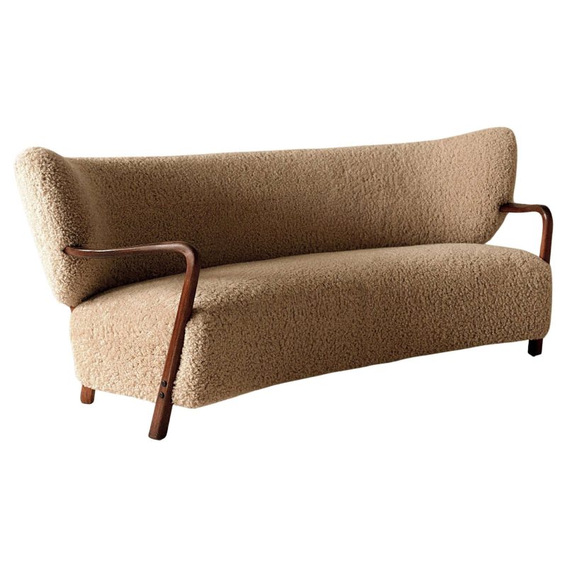 Rare Vintage Viggo Boesen Sofa in Shearling, Produced by Hos Wulff, Denmark 1930
