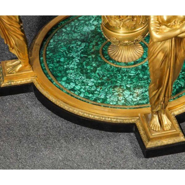 Impressive Empire Style Malachite and Ormolu Center Table After Desmalter - Image 6