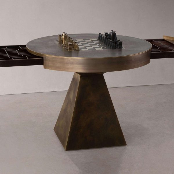Otterburn Chess Table — Solid Hand-Patinated Brass and Walnut — Made in Britain - Image 2