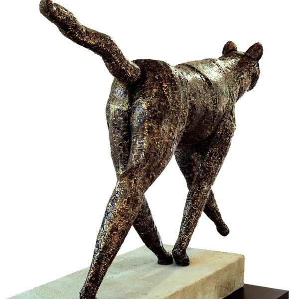 Walking Cat - Lion Sized Bronze Cat Sculpture with Mosaic Patterned Surface - Image 3