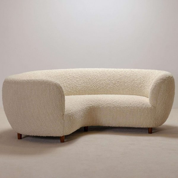 Danish Curved Three-Seater Banana Sofa in Bouclé with Oak Legs, 1940s - Image 2