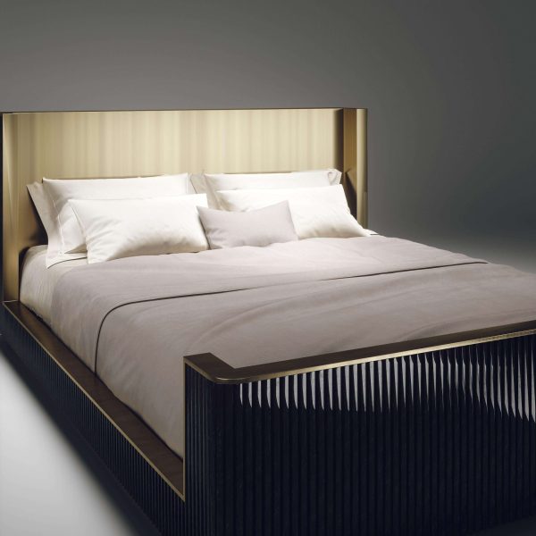Shell and Brass Bed Frame with Geometric Fluted Details - Image 3