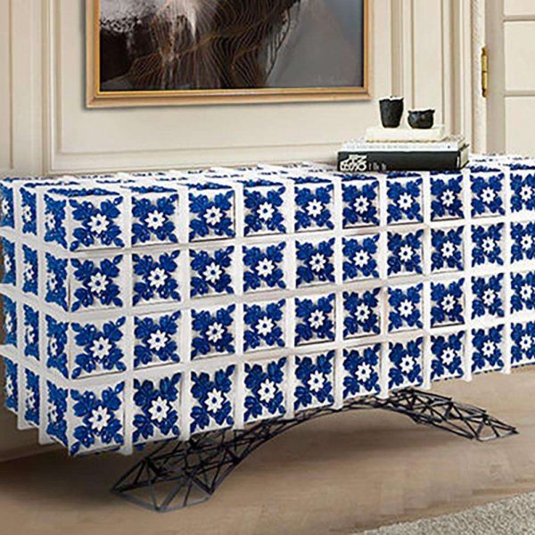 Luxury Contemporary Modern Cabinet Sideboard in Iron and Blue Hand Painted Tiles - Image 4