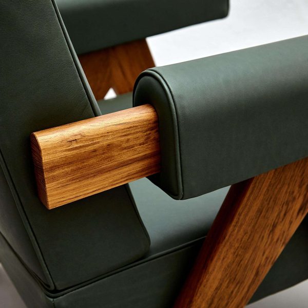 Pierre Jeanneret 053 Capitol Complex Teak Wood Green Leather Armchair by Cassina - Image 11