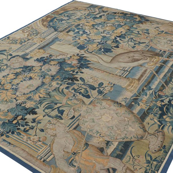 Antique Flemish Verdure Pictorial Tapestry in Blue and Cream Tones - Rug & Kilim - Image 4