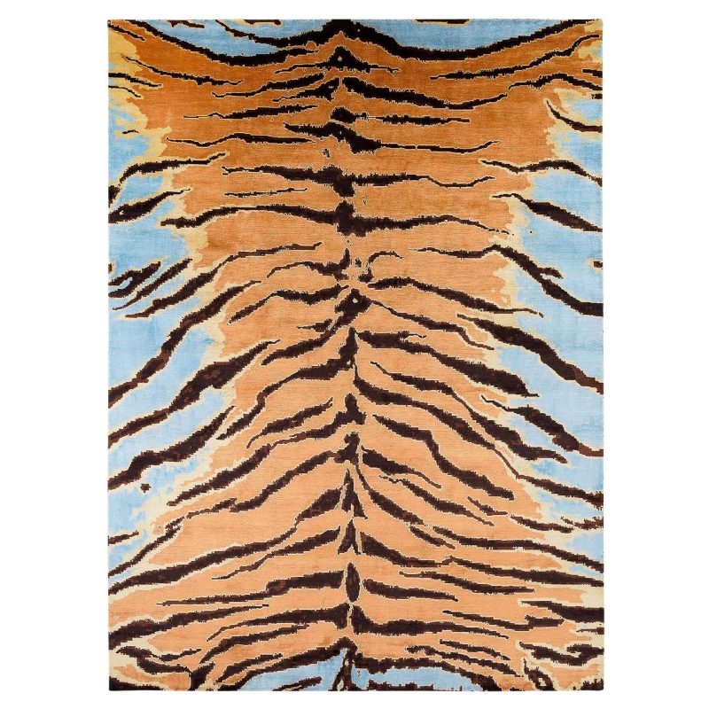 Tiger Caramel Modern Animal Print Handmade Luxury Silk Area Rug by Joseph Carini