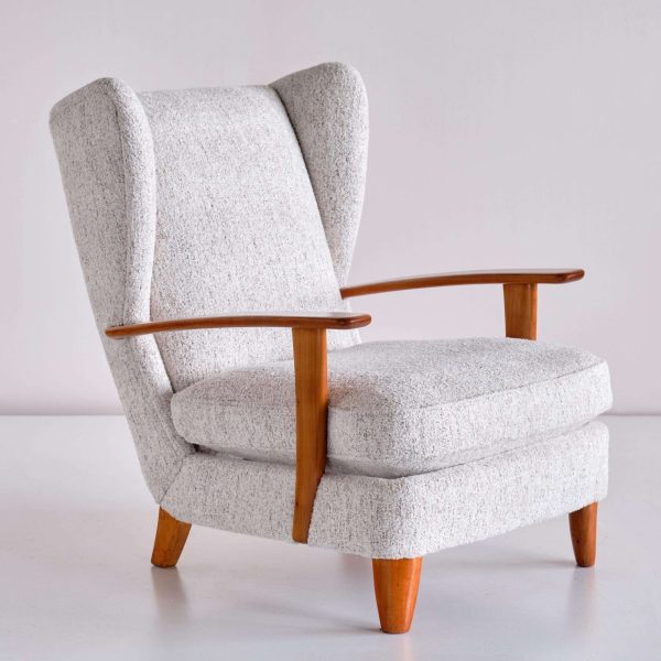 Gio Ponti Wingback Chair in Cherry Wood and Mélange Nobilis Fabric, Italy, 1929 - Image 6