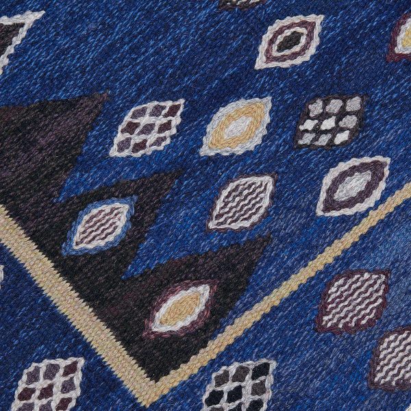 Vintage Blue Wool Signed Swedish Rug - Image 6