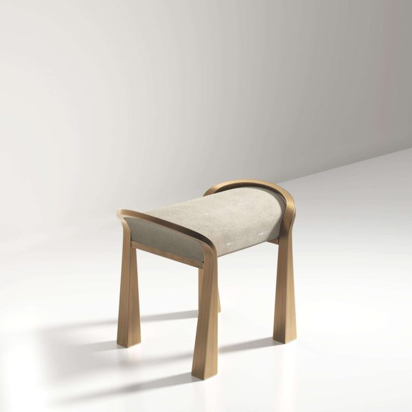 Pair of Shagreen Inlaid Stools with Sculptural Brass Legs by R&Y Augousti - Image 3