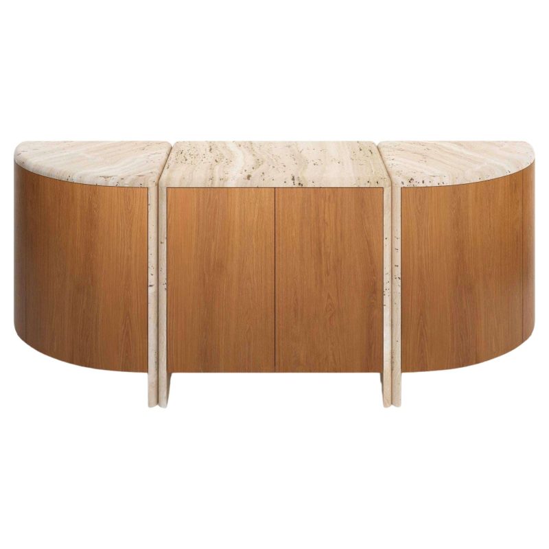 Lily Rounded Credenza in Honed Unfilled Navona Travertine and Oak by Fred&Juul