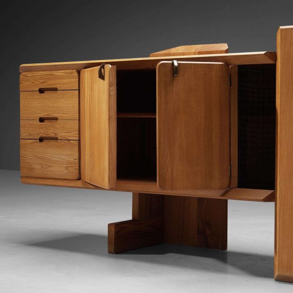 Early Pierre Chapo 'R28' Sideboard in Solid Elm and Brass - Image 9