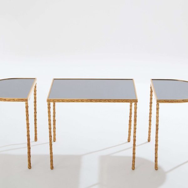 Maison Baguès Foliage Gilt Bronze and Mirror Tables 1950s - Image 6