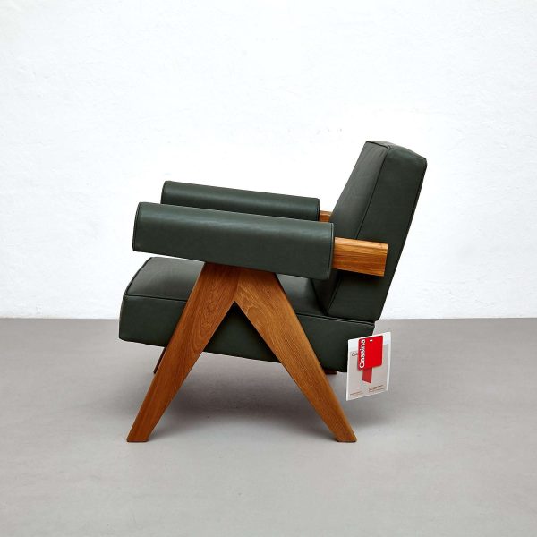 Pierre Jeanneret 053 Capitol Complex Teak Wood Green Leather Armchair by Cassina - Image 5