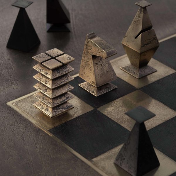 Otterburn Chess Table — Solid Hand-Patinated Brass and Walnut — Made in Britain - Image 8
