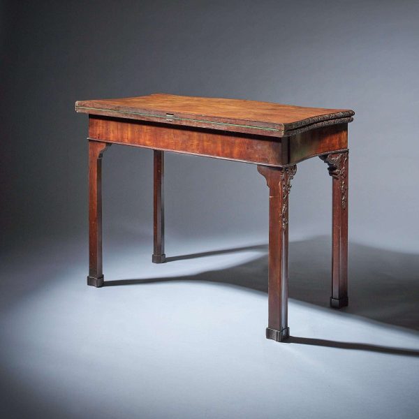 18th Century George III Carved Mahogany Serpentine Concertina Action Card Table - Image 5
