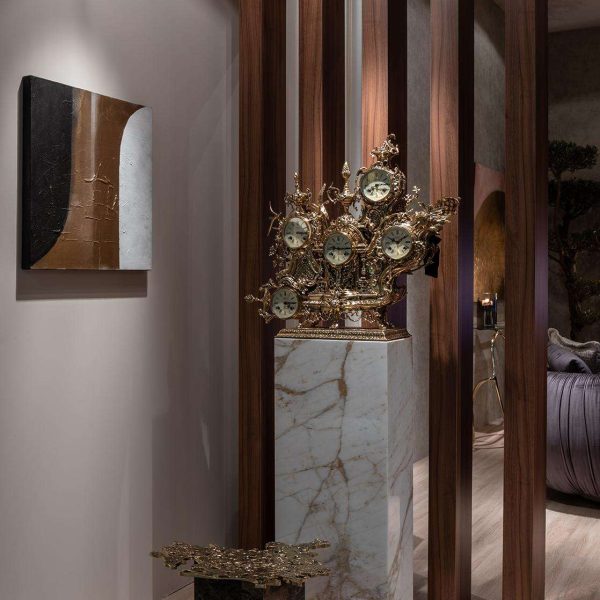 Classic Grandfather Floor Clock, Patinated Polished Brass, Calacatta Gold Marble - Image 6