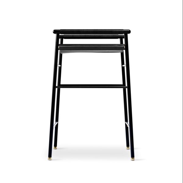 Set of 6 Contemporary Counter Bar Stool Black Leather & Black Rubber Metal - Image 3