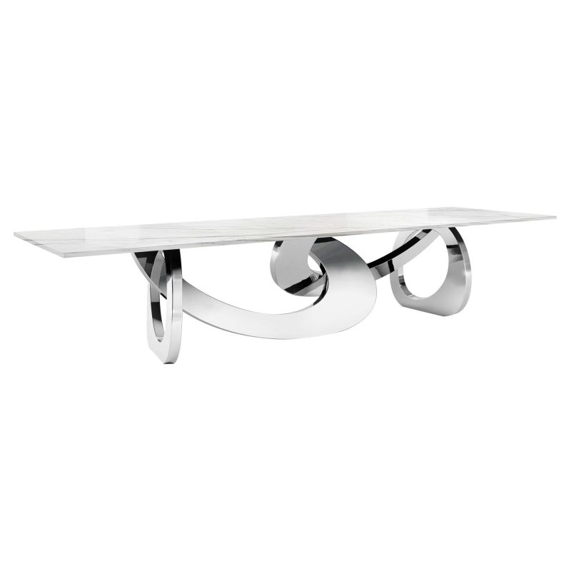 Dining Table Rectangular White Marble Top Mirror Steel Base Made in Italy