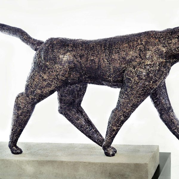 Walking Cat - Lion Sized Bronze Cat Sculpture with Mosaic Patterned Surface - Image 2