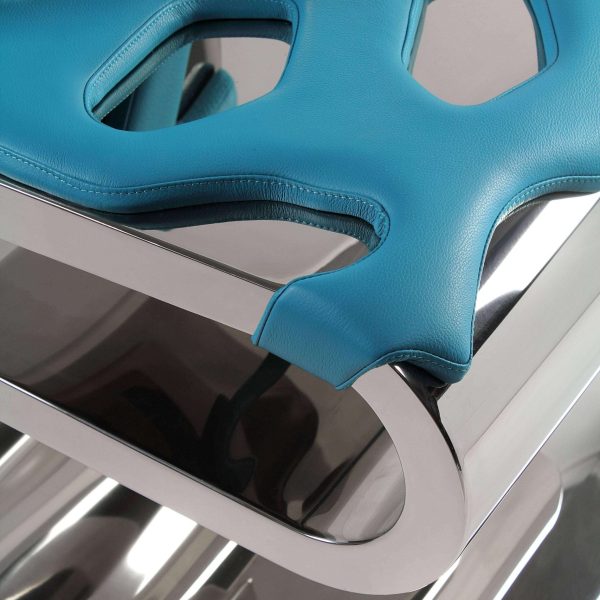 Chair Armchair Mirror Metal Steel Blue Leather Upholster Curvy Shaped Design - Image 7