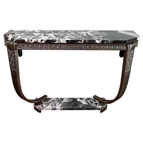 Edgar Brandt Art Deco Console Altesse Model Cast Iron Grand Antique Marble