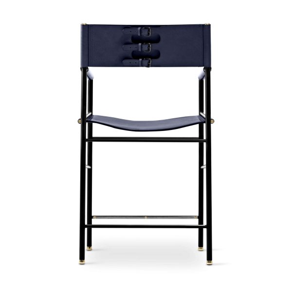 Set of 5 Classic Counter Stool w Backrest Navy Blue Leather & Black Rubber Metal - Image 8