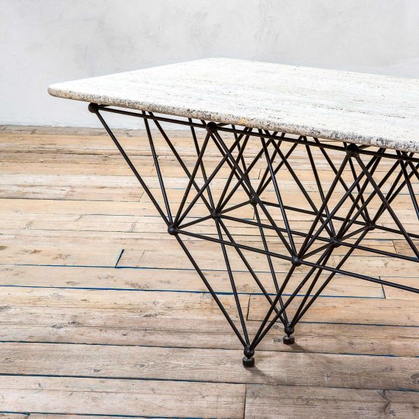 20th Century Giovanni Ferrabini Large Dining Table in Metal and Top Travertine - Image 4