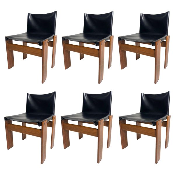 Set of 6 Monk Leather Chairs by Afra & Tobia Scarpa for Molteni, Italy 1974
