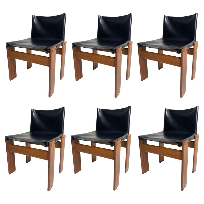 Set of 6 Monk Leather Chairs by Afra & Tobia Scarpa for Molteni, Italy 1974