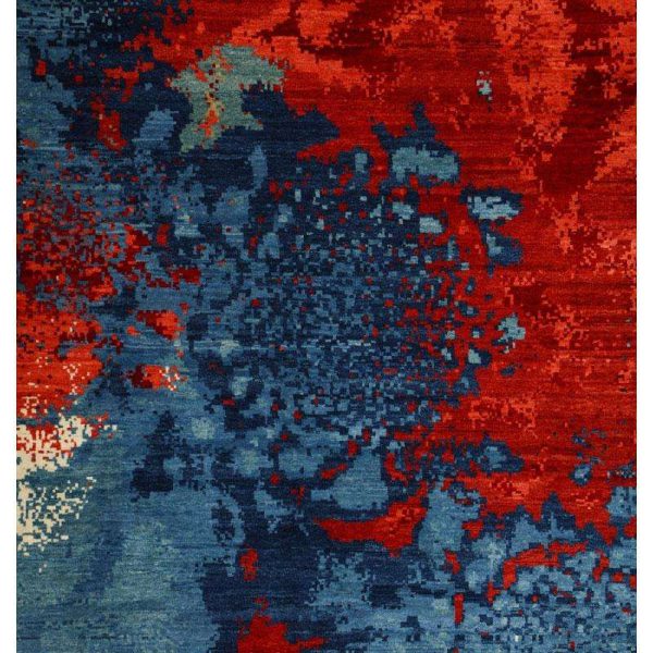 Modern Abstract Magma Wool Persian Rug in Red and Blue Tones, 10' x 14' - Image 2