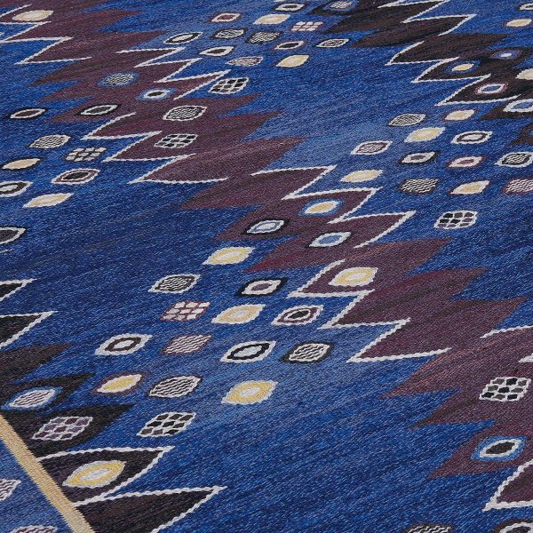 Vintage Blue Wool Signed Swedish Rug - Image 3