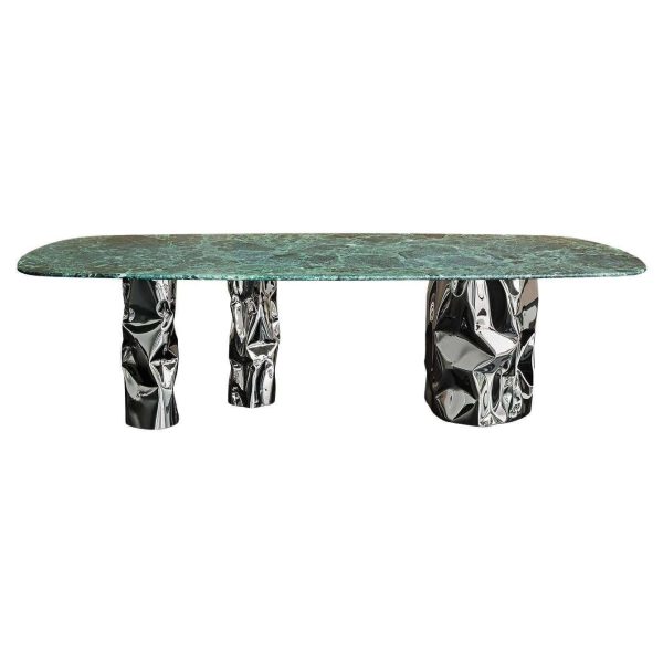 Lotus Verde Alpi Marble & Steel Dining Table