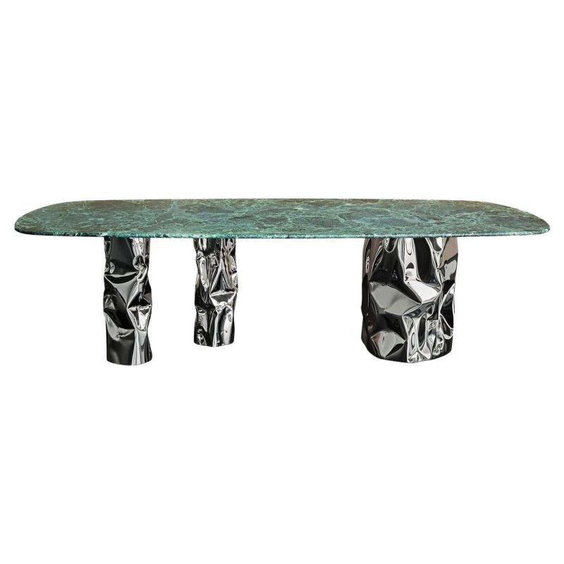 Lotus Verde Alpi Marble & Steel Dining Table