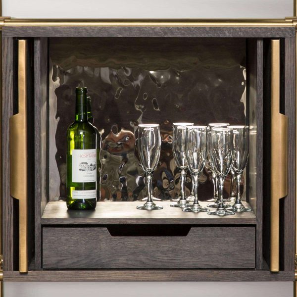 Collector’s Textured Brass and Oak Wine Unit with Bar Cabinet By Amuneal - Image 6