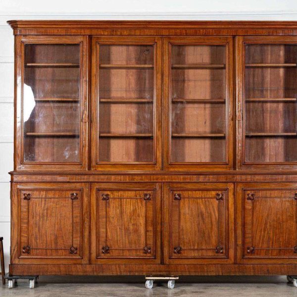 Monumental Early 19thC English Mahogany Glazed Library Bookcase - Image 3