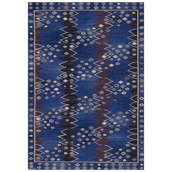 Vintage Blue Wool Signed Swedish Rug