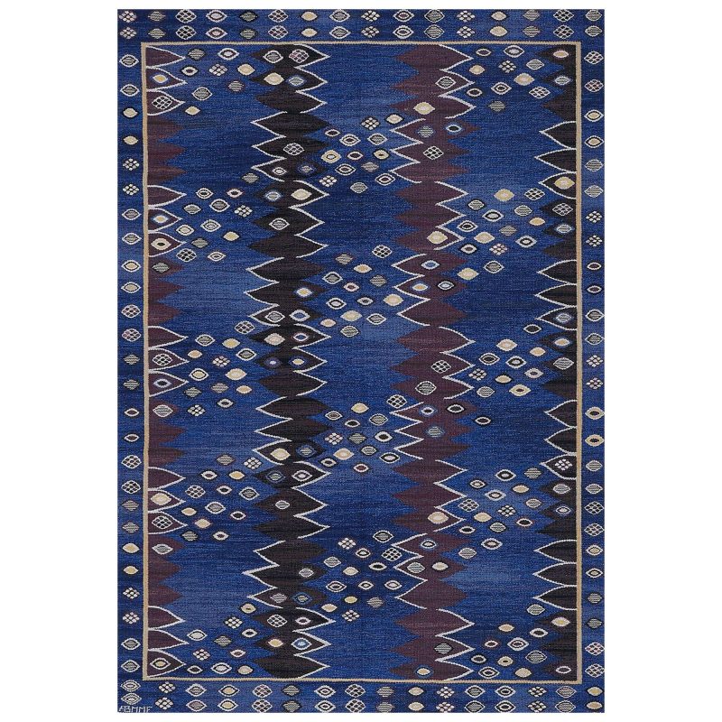 Vintage Blue Wool Signed Swedish Rug