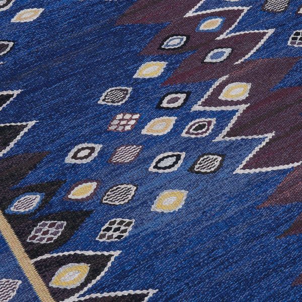 Vintage Blue Wool Signed Swedish Rug - Image 4